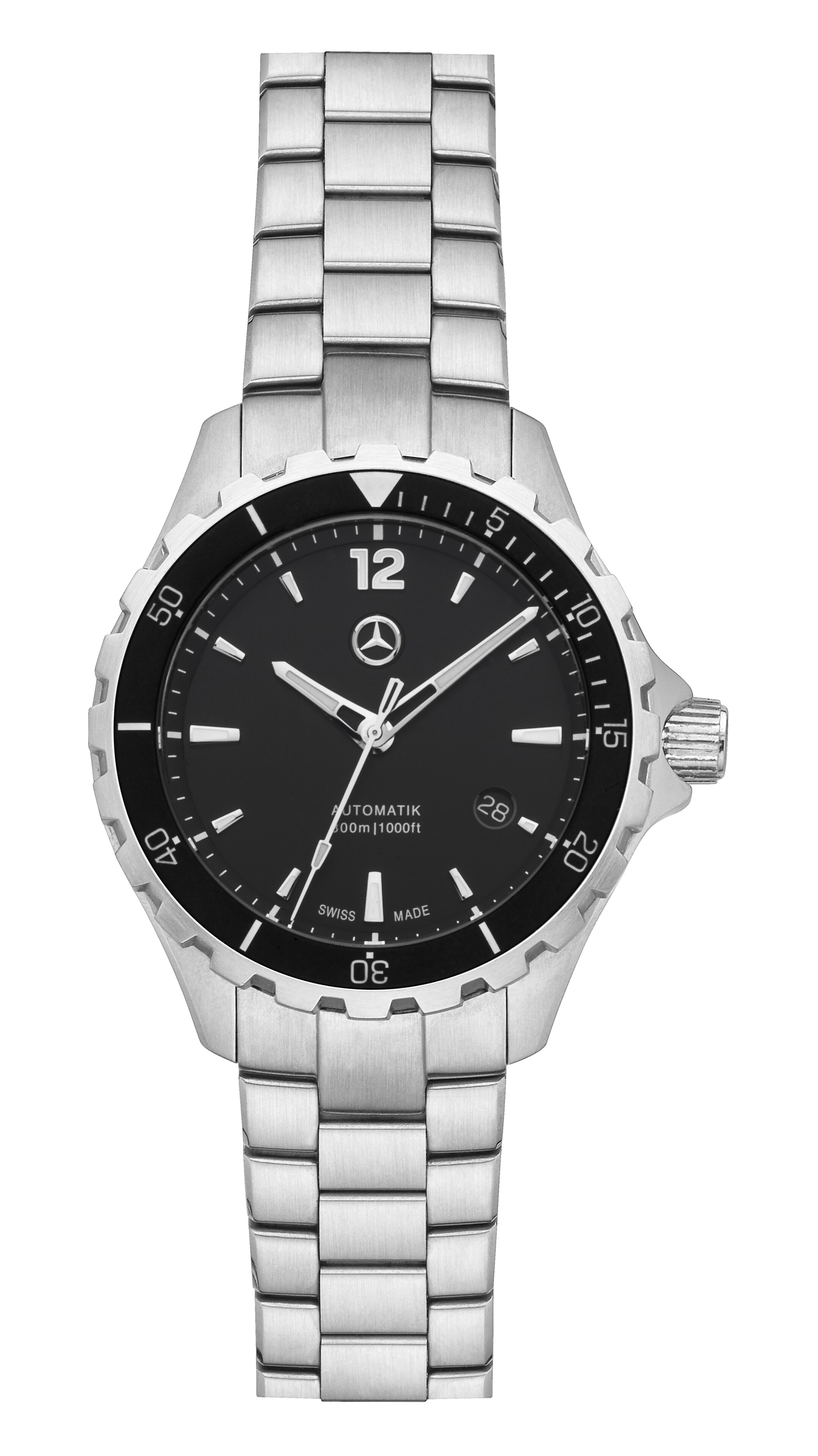 Horloge, Heren, Mercedes-Benz automatische versnellingsbak, Sport - zwart / zilverkleurig, edelstaal / keramiek