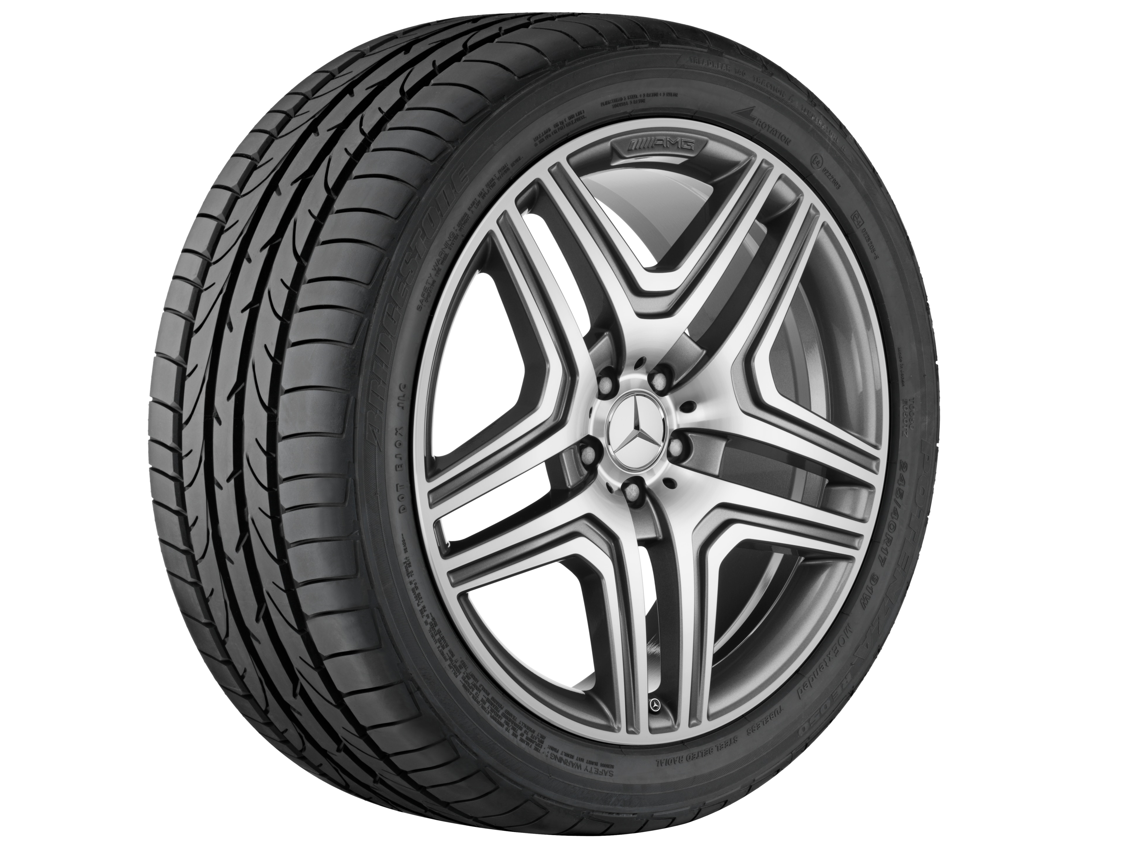 Vijf-dubbelspaaks AMG-wiel, 53,3 cm (21 inch), Velgrand glanzend - 10 J x 21 ET 46, titaniumgrijs, glanzend gepolijst