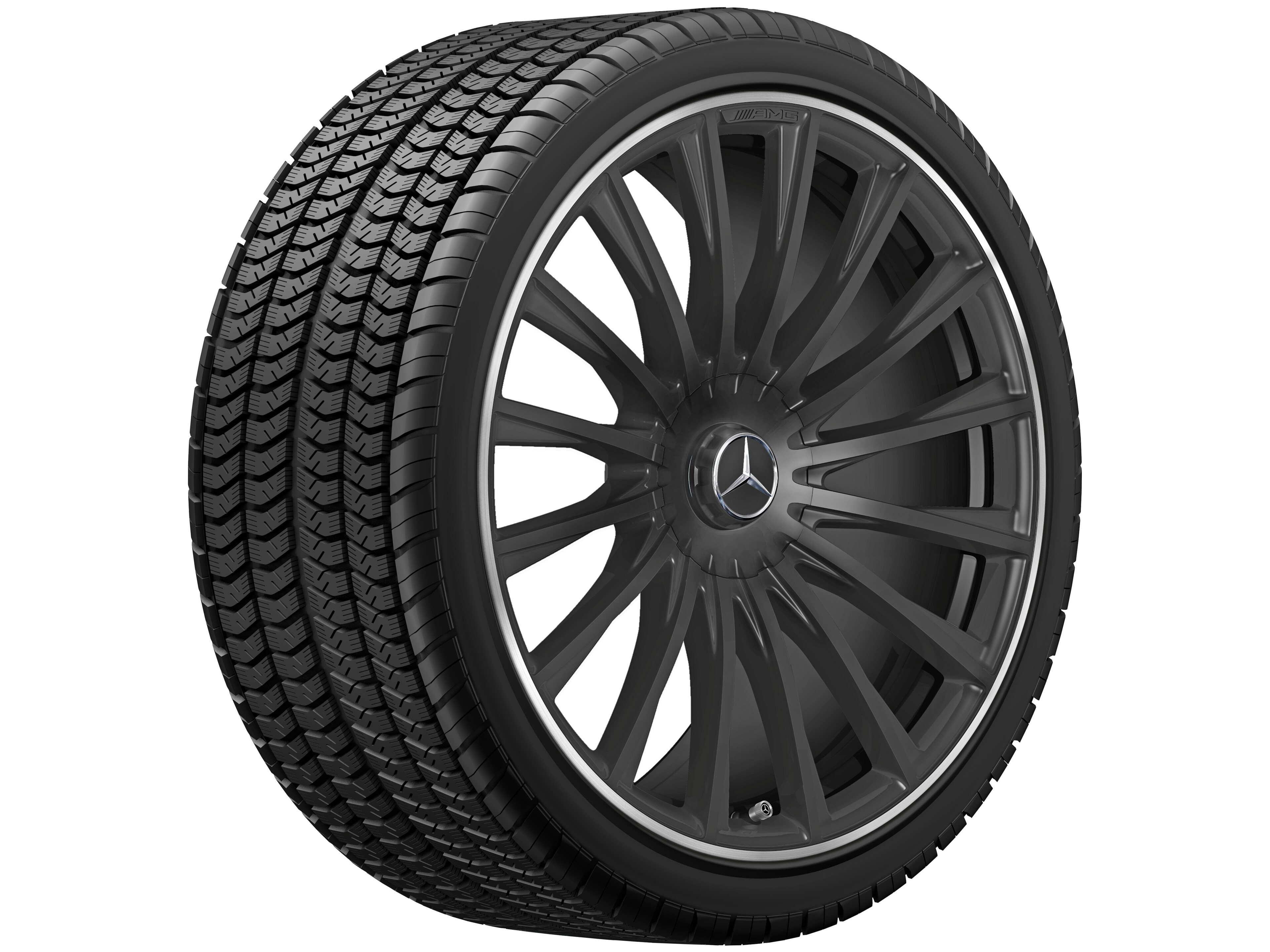 Multispaaks gesmede AMG-velg, 53,3 cm (21 inch), Velgrand glanzend - 10,5 J x 21 ET 50, Matzwart, wielrand glanzend