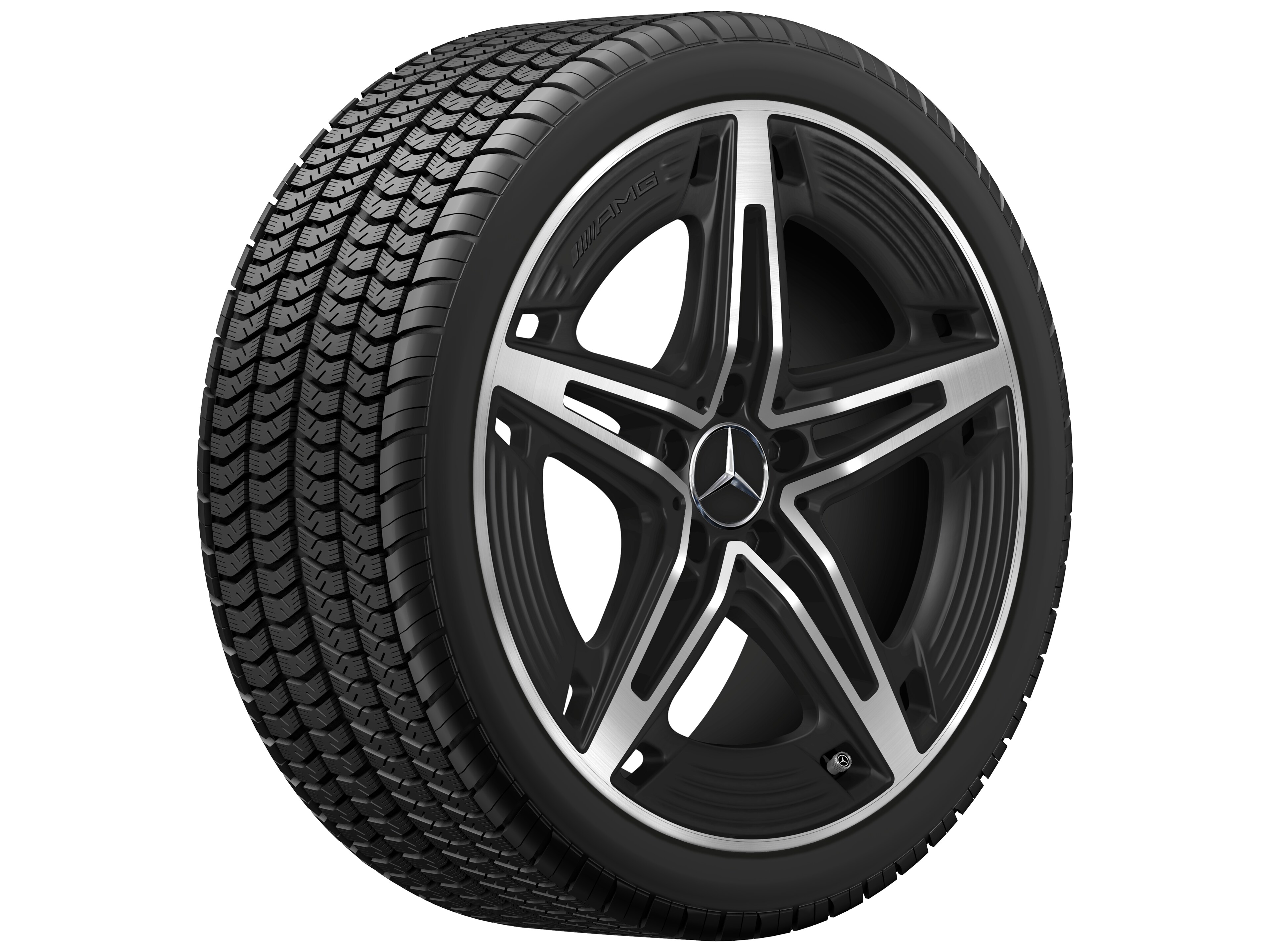 Vijfspaaks AMG-wiel, 48,3 cm (19 inch) - 8,5 J x 19 ET 55,2, Matzwart, glanzend gepolijst