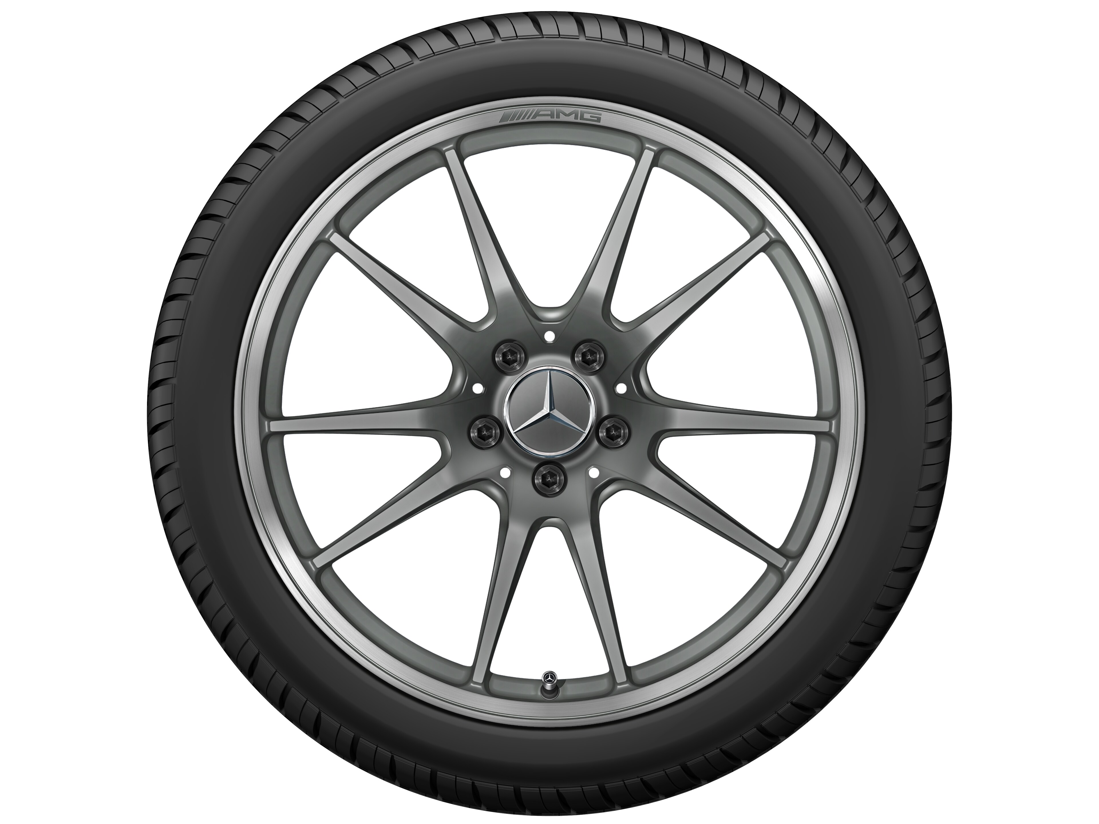 Gesmede AMG-velg in vijf-dubbelspaaks design, 48,3 cm (19 inch), Velgrand glanzend - 10 J x 19 ET 56, titaangrijs mat, wielrand glanzend