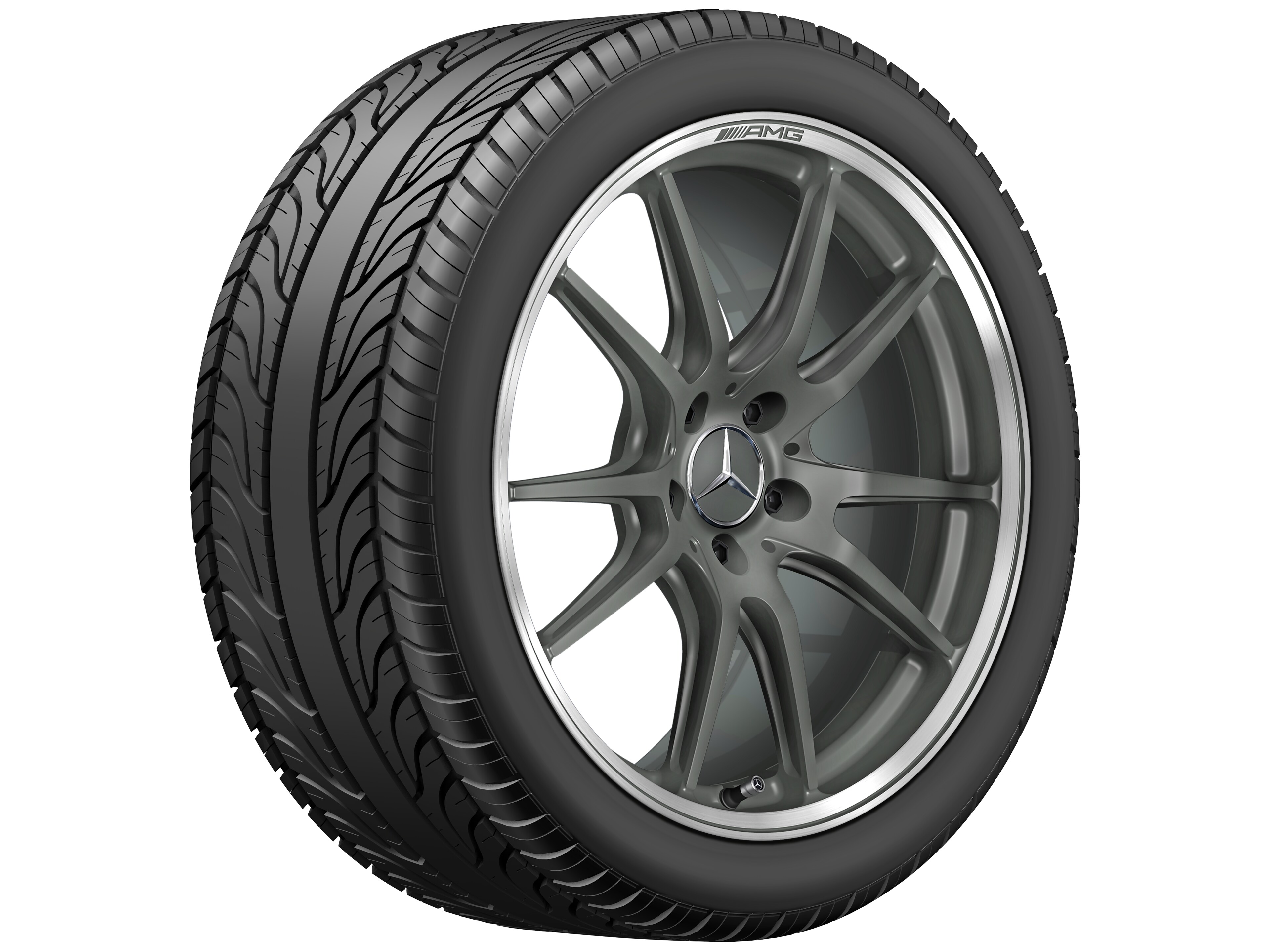 Gesmede AMG-velg in vijf-dubbelspaaks design, 50,8 cm (20 inch), Velgrand glanzend - 12 J x 20 ET 52, titaangrijs mat, wielrand glanzend