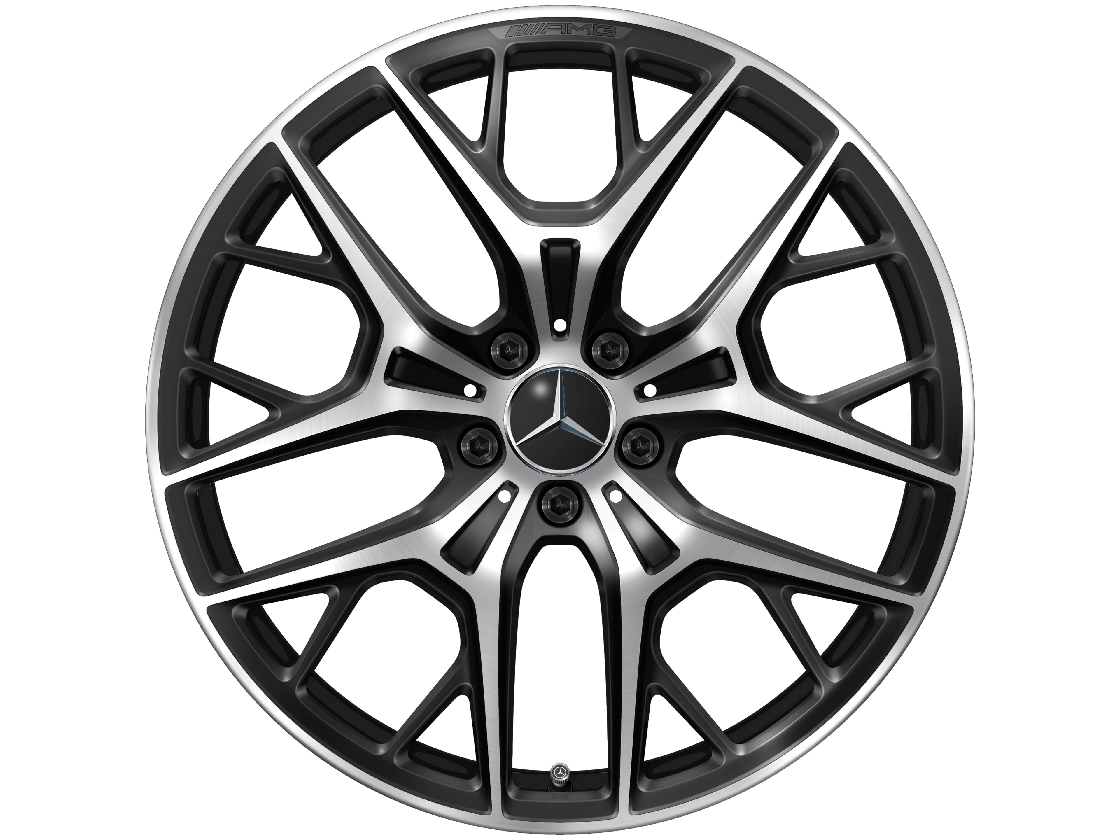 Lichtmetalen AMG-velg, In kruisspaak-design, 50,8 cm (20 inch) - 9 J x 20 ET 32, zwart, glanzend gepolijst