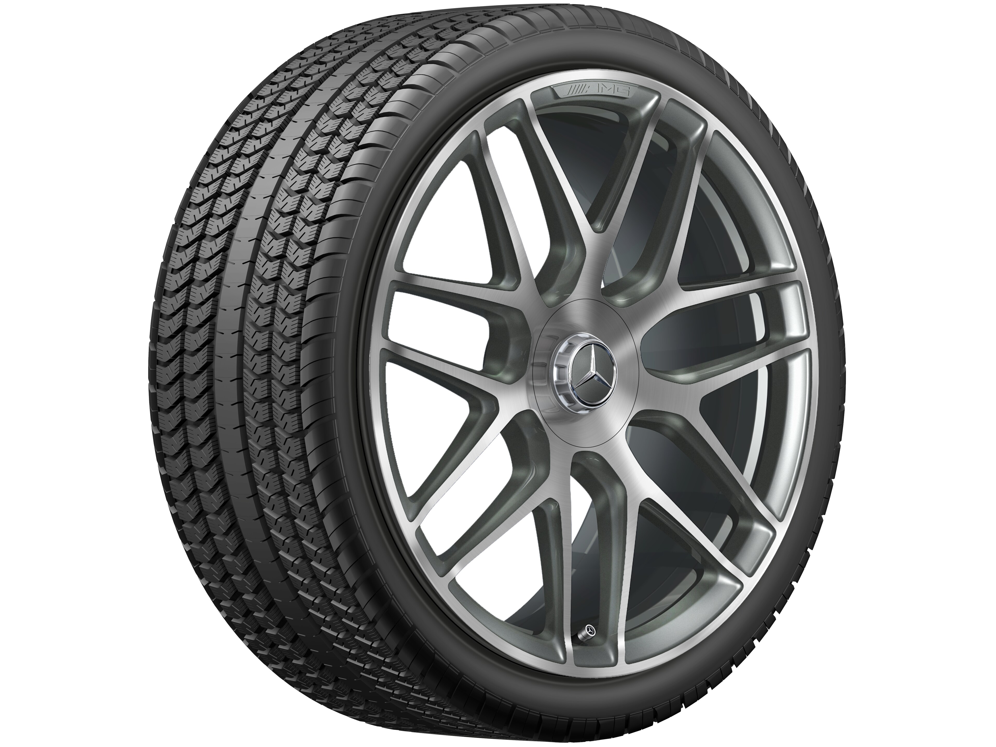 Gesmede AMG-velg In kruisspaak-design, 55,9 cm (22 inch) - 11,5 J x 22 ET 53, titaniumgrijs, glanzend gepolijst