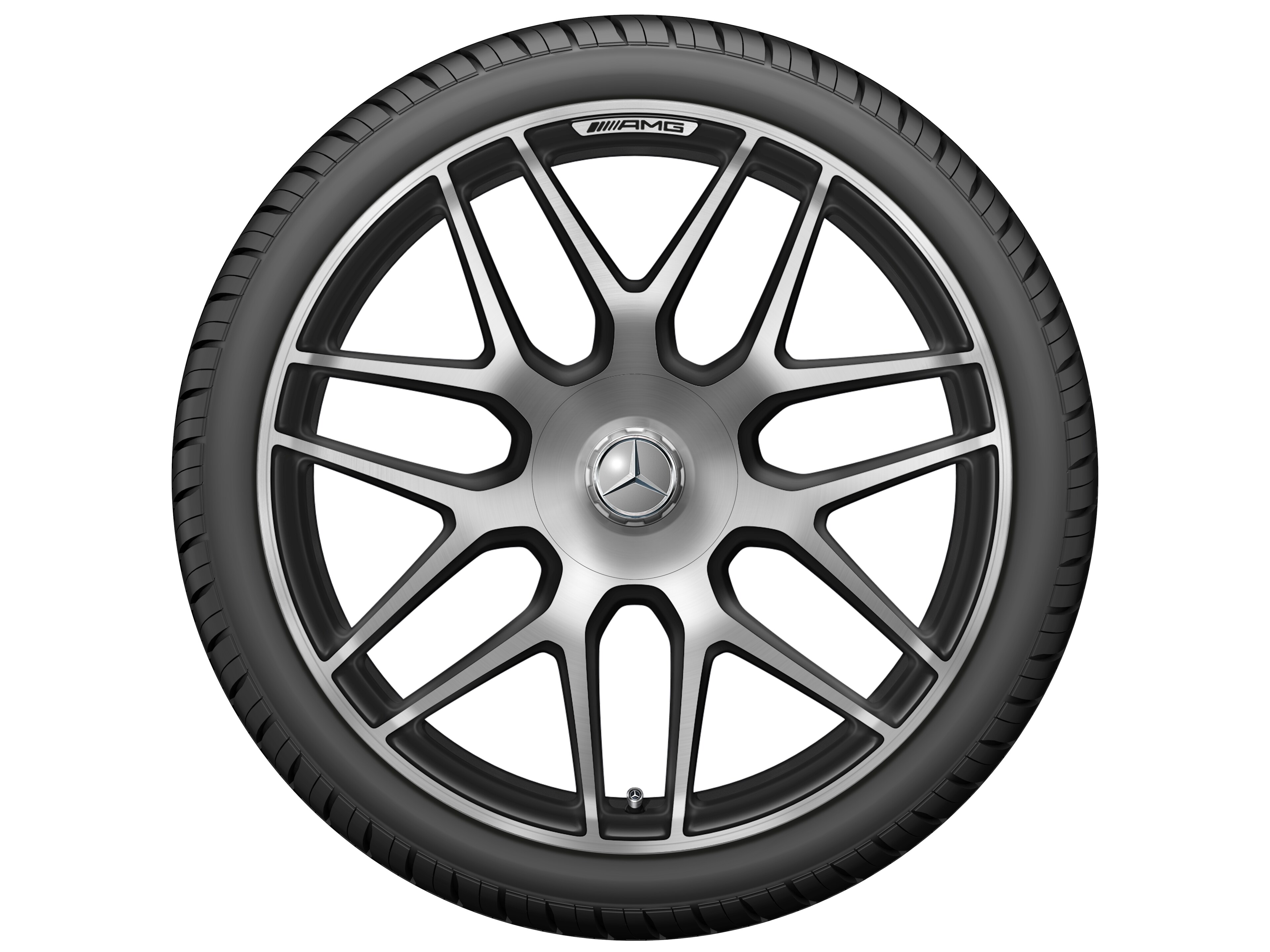 Gesmede AMG-velg In kruisspaak-design, 55,9 cm (22 inch) - 10 J x 22 ET 36, Matzwart, glanzend gepolijst