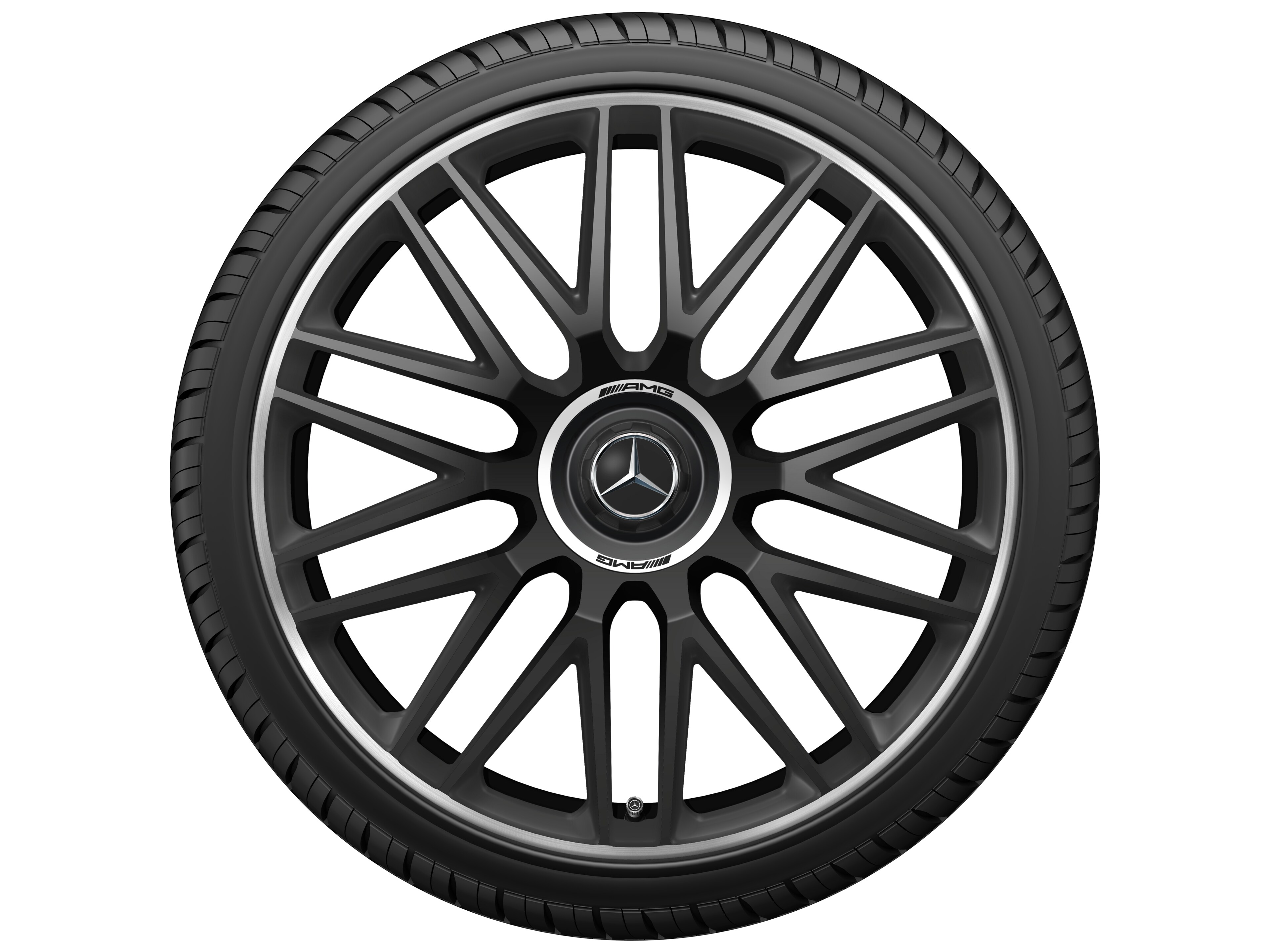 Tien-dubbelspaaks gesmede AMG-velg, 53,3 cm (21 inch), Velgrand glanzend - 10,5 J x 21 ET 42, Matzwart, wielrand glanzend