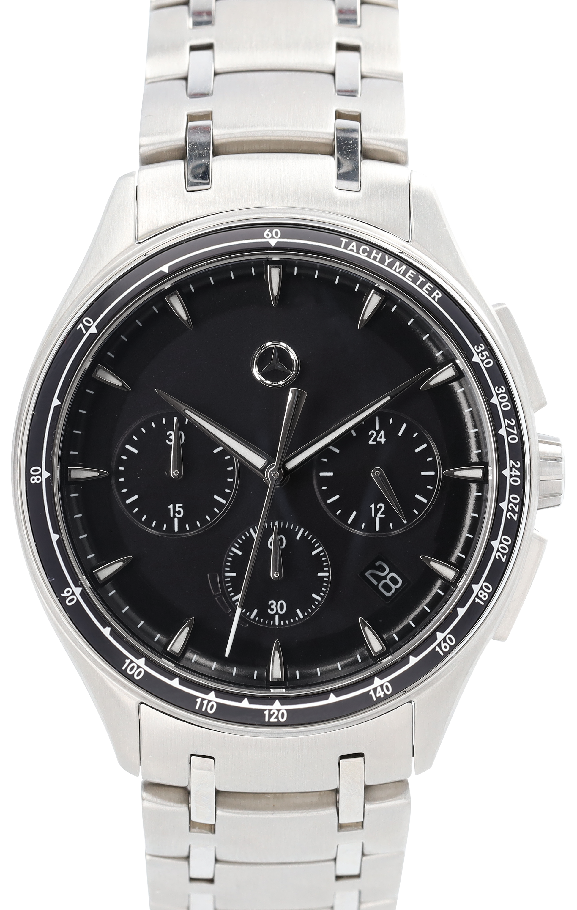 Chronograph Herren, Business, Solar - silberfarben / schwarz, Edelstahl / Aluminium