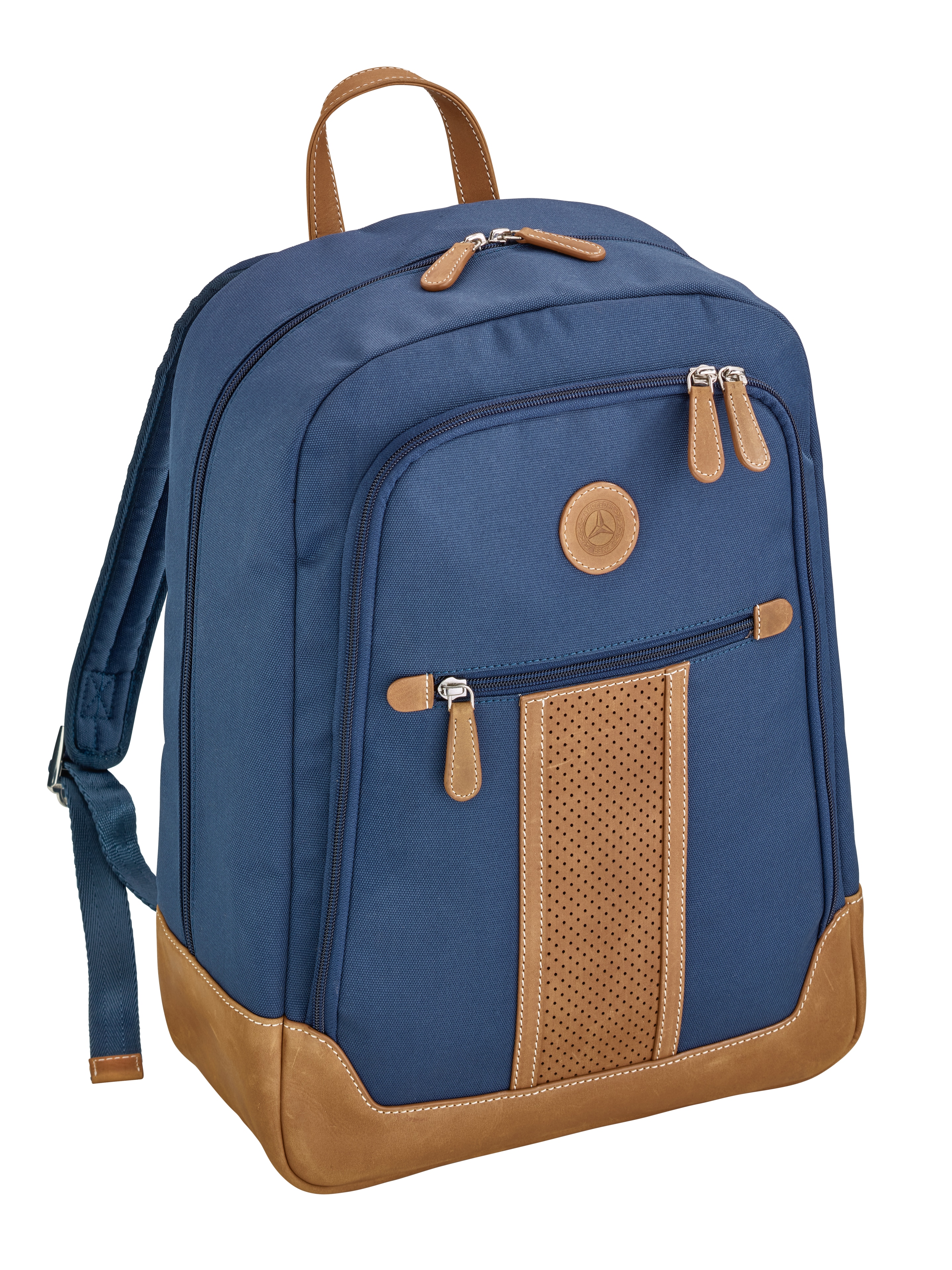 Rugzak - blauw / cognac, Polyester (gerecycled)