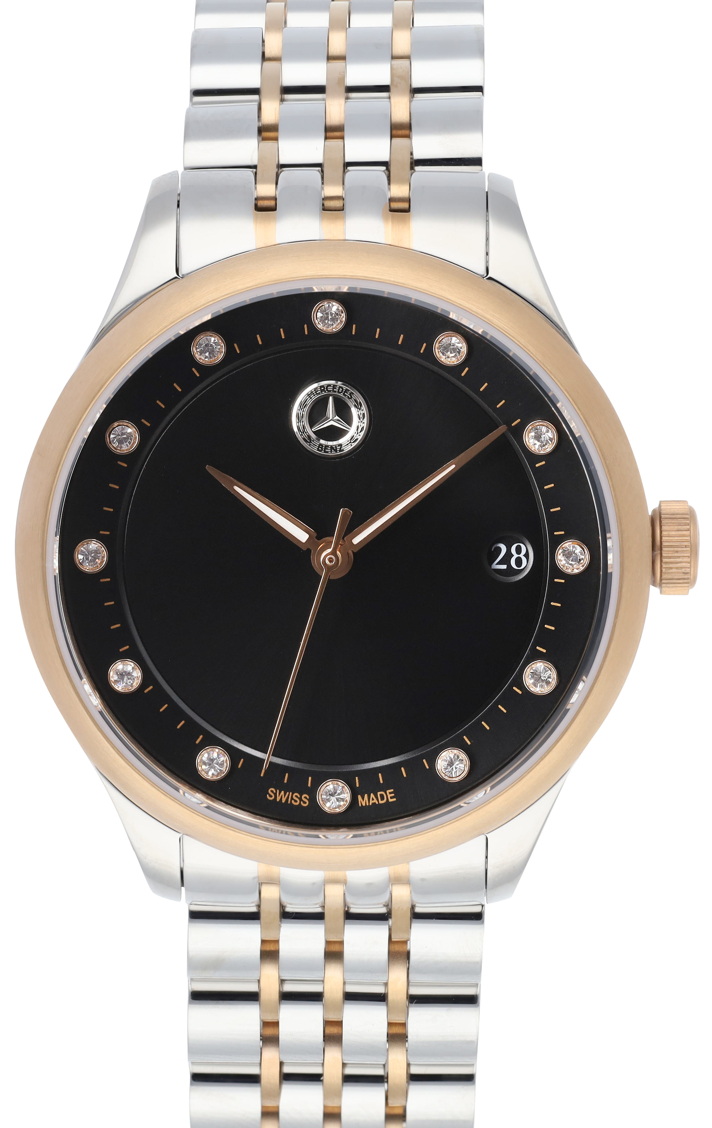 Horloge dames, Classic, Elegance - zwart / zilverkleurig / Roségoudkleurig, edelstaal