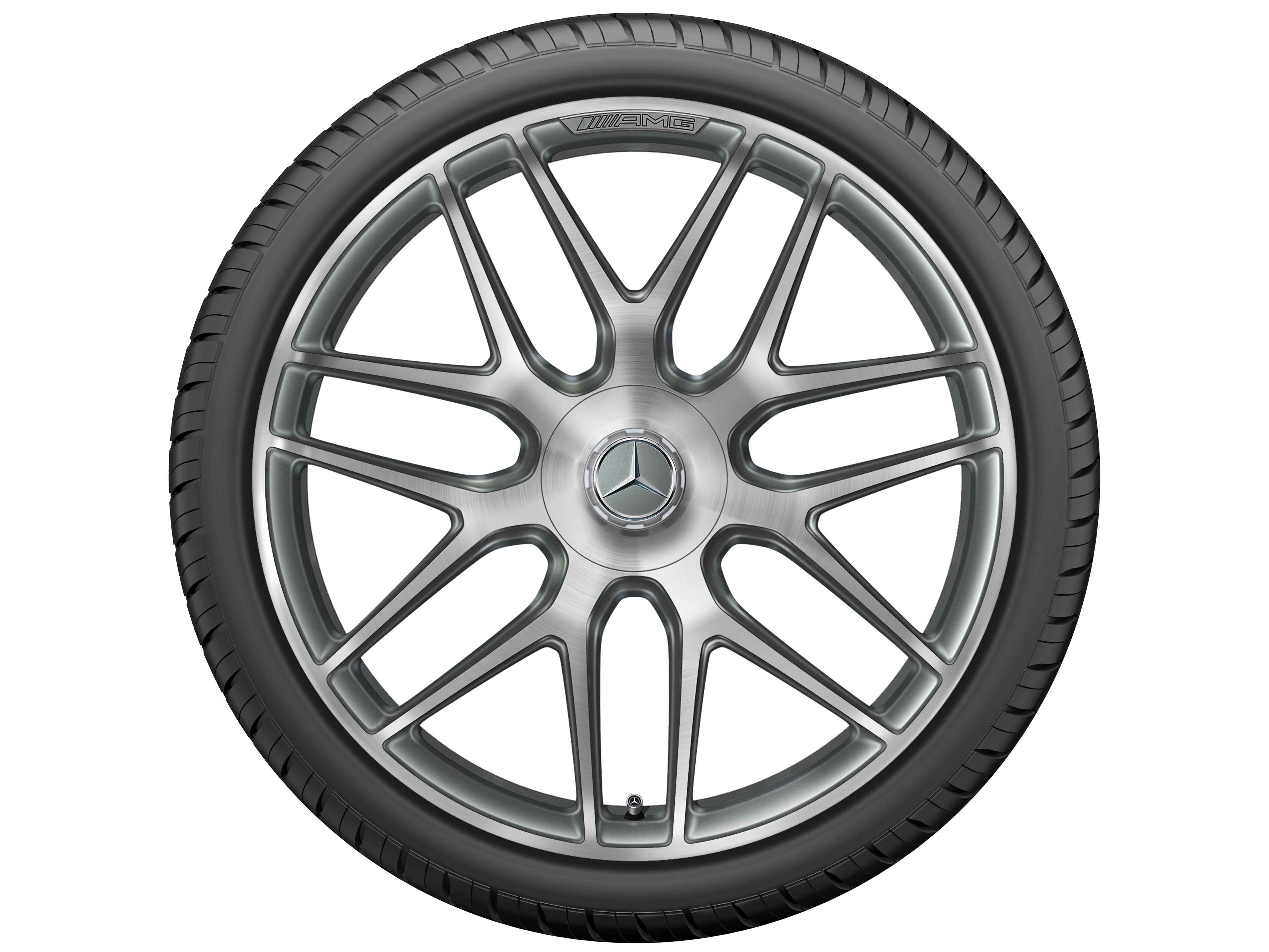 Gesmede AMG-velg In kruisspaak-design, 55,9 cm (22 inch) - 11,5 J x 22 ET 53, titaniumgrijs, glanzend gepolijst