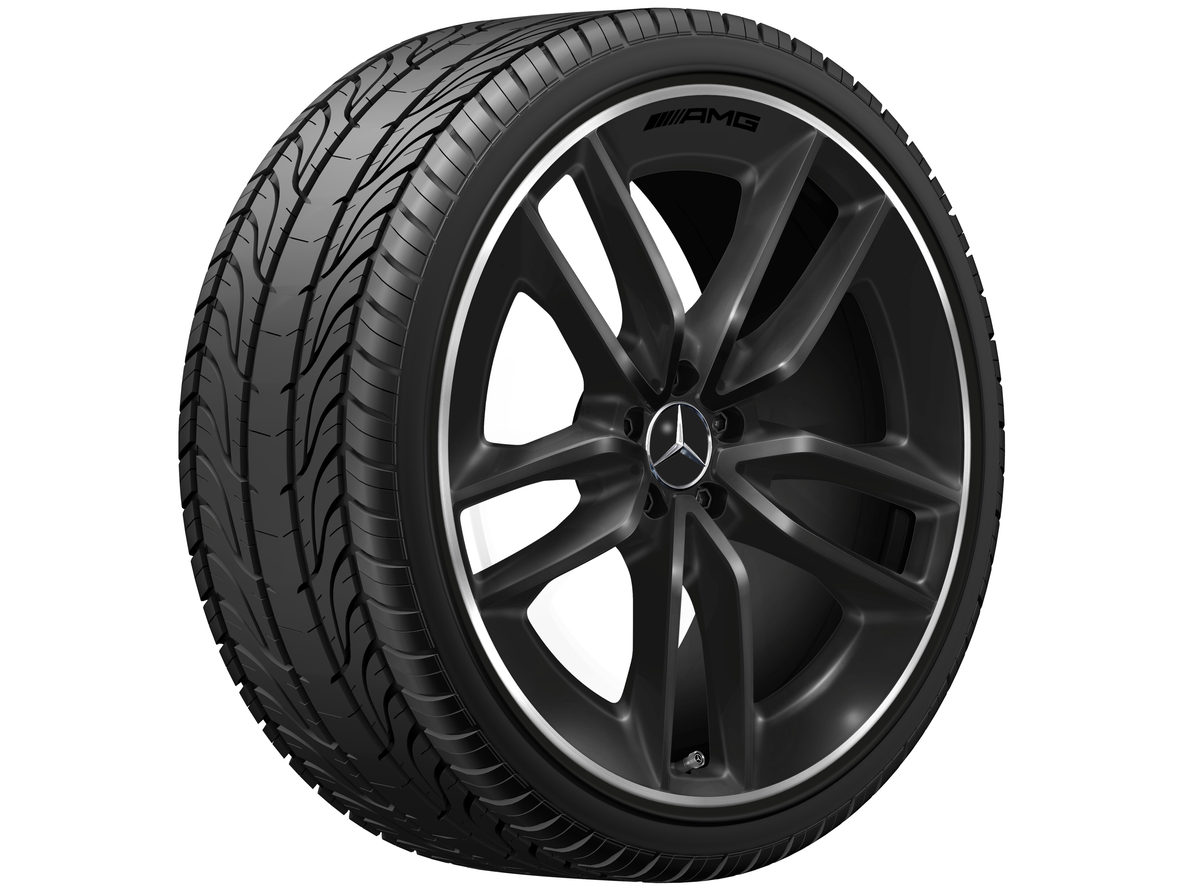 Vijf-dubbelspaaks AMG-wiel, 55,9 cm (22 inch), Velgrand glanzend - 10 J x 22 ET 56,1, zwart, wielrand glanzend