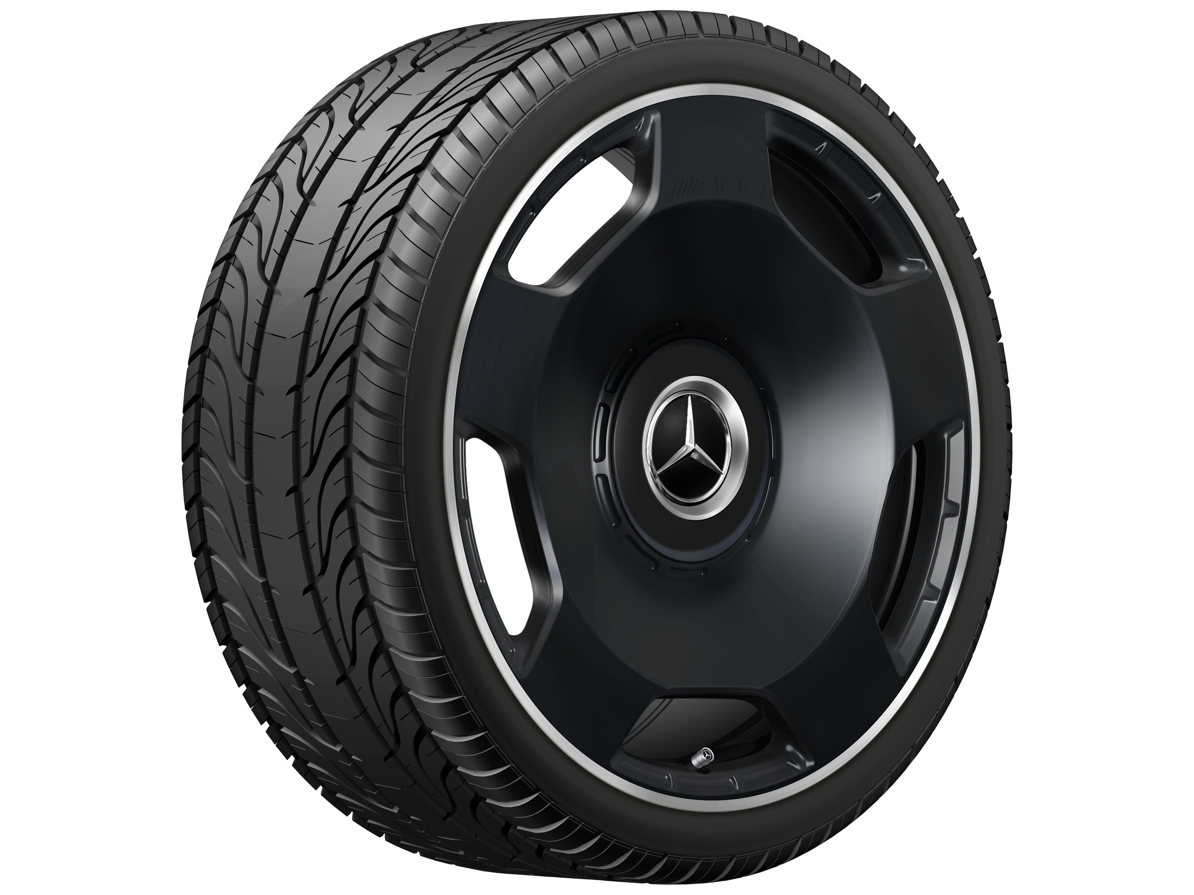 Gesmede AMG-velg in vijfgaats design, 55,9 cm (22 inch), Velgrand glanzend - 10 J x 22 ET 36, Matzwart, wielrand glanzend