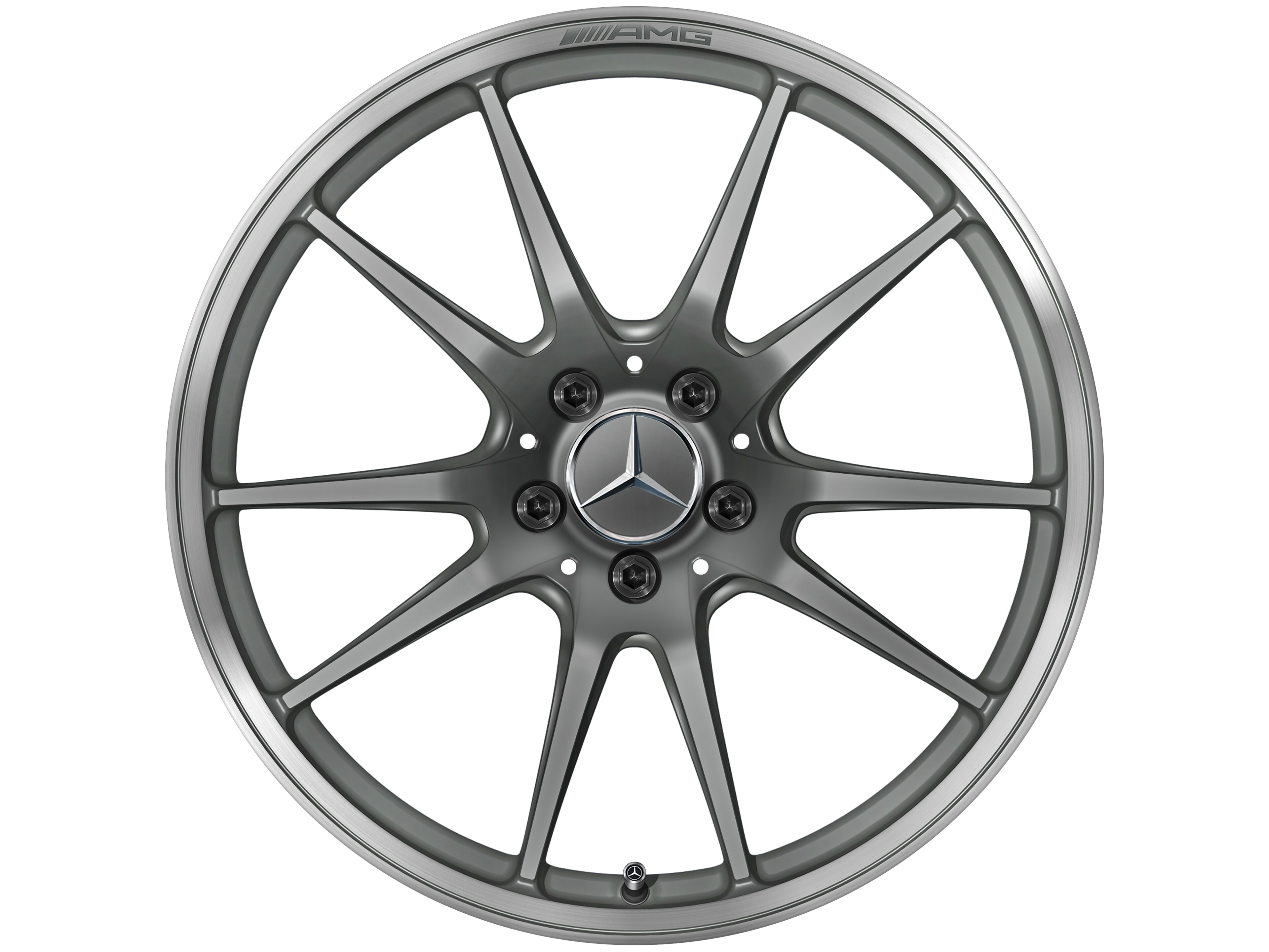 Gesmede AMG-velg in vijf-dubbelspaaks design, 50,8 cm (20 inch), Velgrand glanzend - 12 J x 20 ET 52, titaangrijs mat, wielrand glanzend