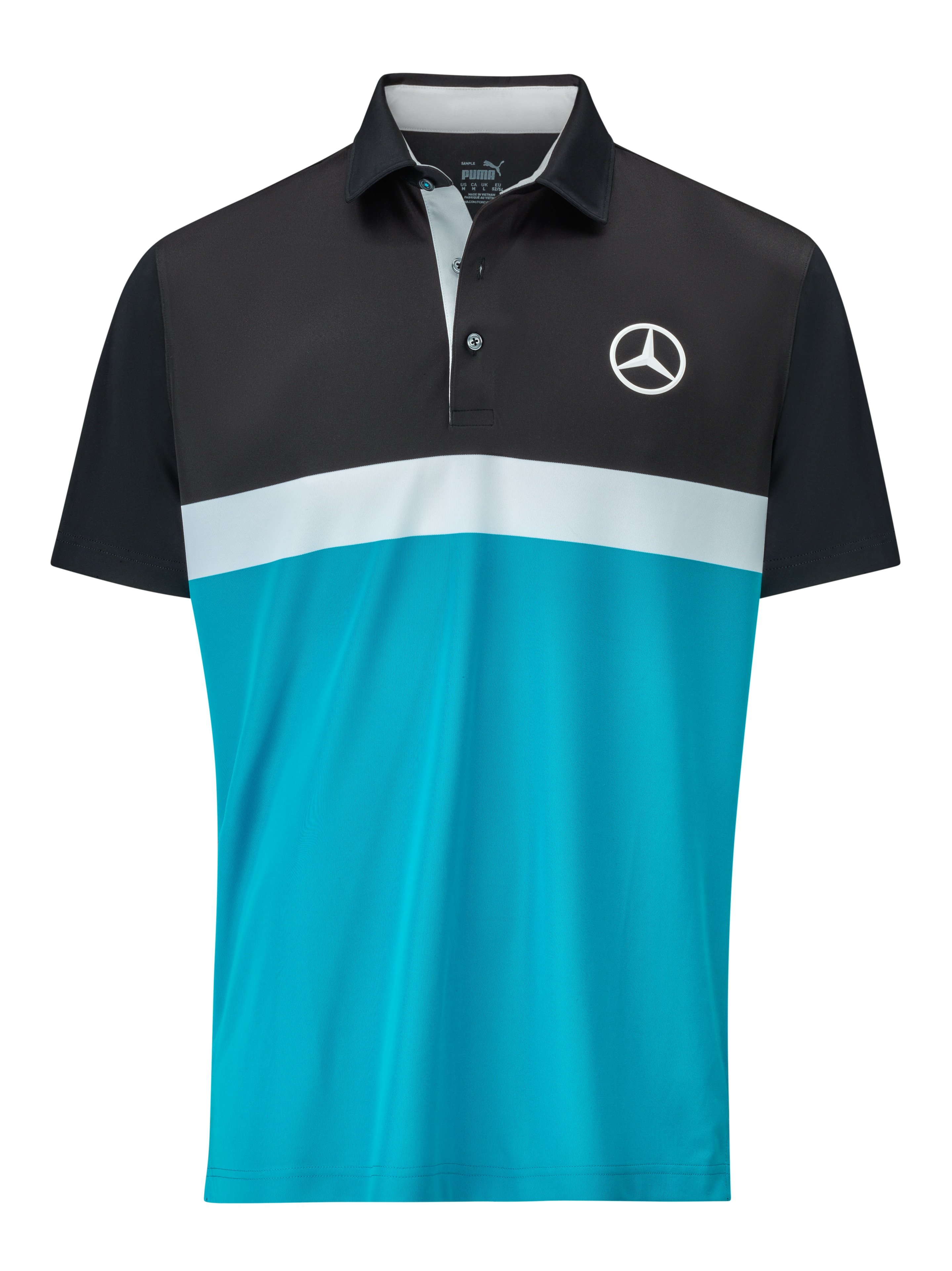 Golfpoloshirt heren, Pure Colorblock - black / Aqua Blue / white, S