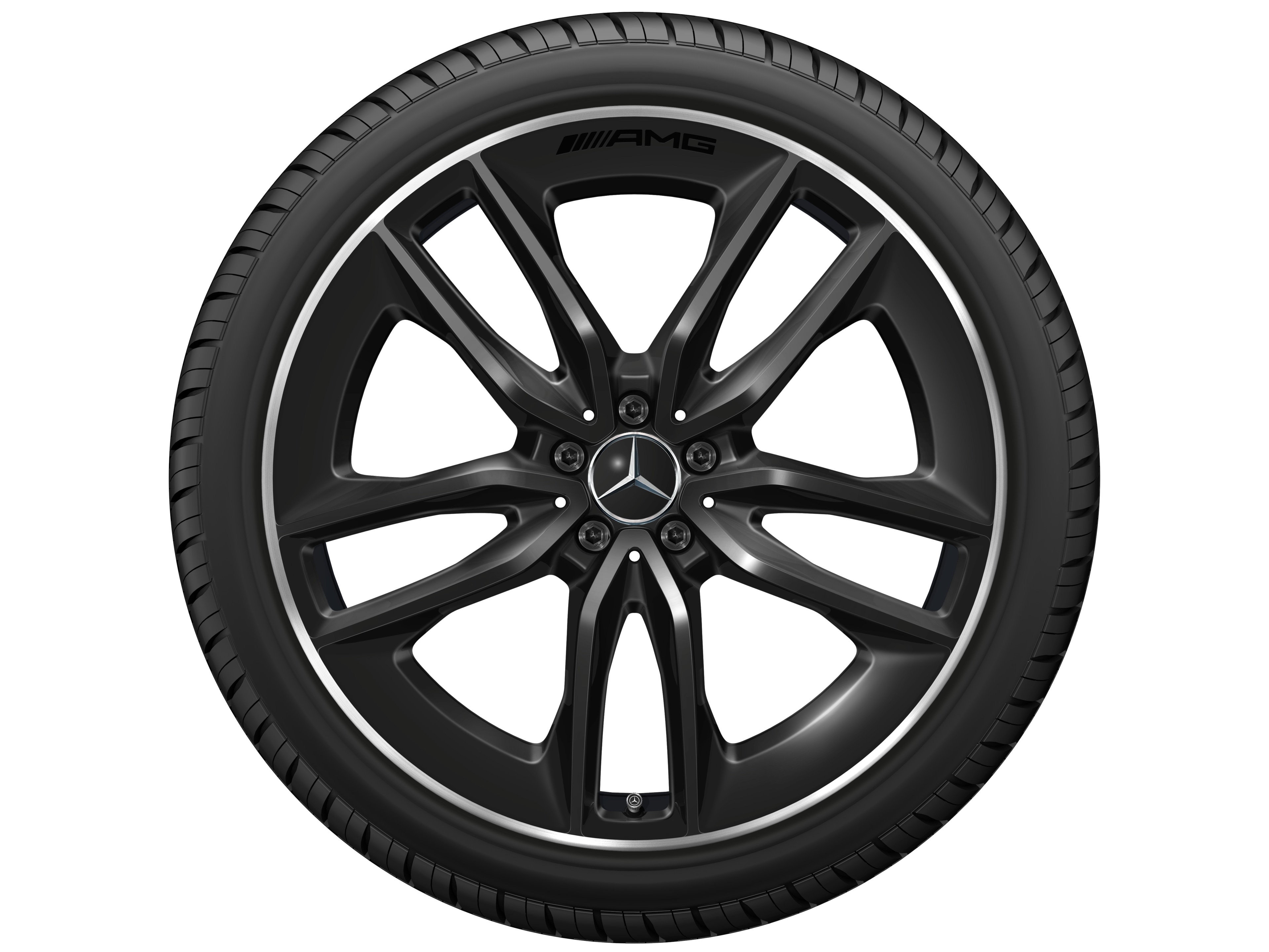 Vijf-dubbelspaaks AMG-wiel, 55,9 cm (22 inch), Velgrand glanzend - 10 J x 22 ET 56,1, zwart, wielrand glanzend