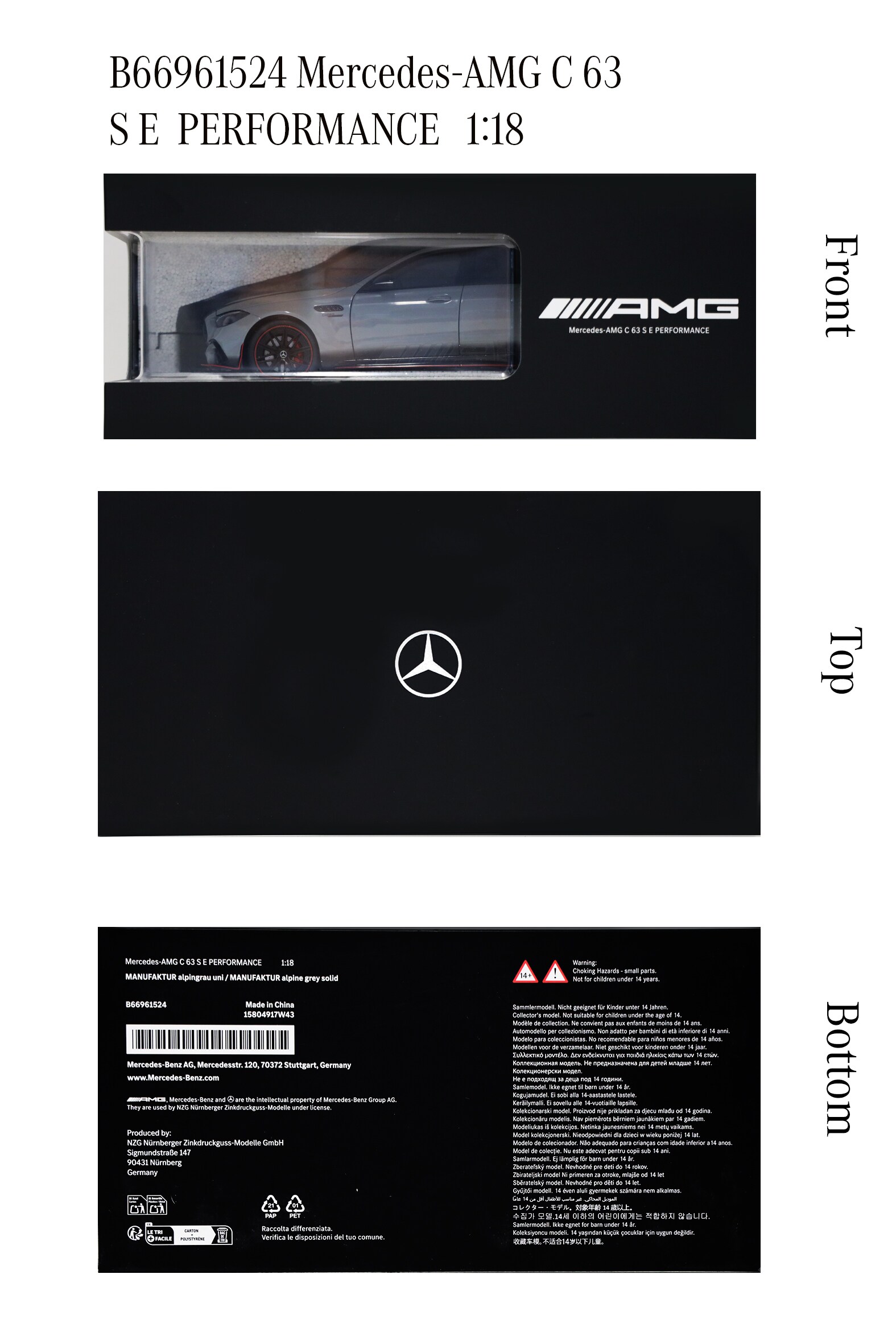 Mercedes-AMG C 63, W206 - MANUFAKTUR alpinegrijs uni, NZG, 1:18