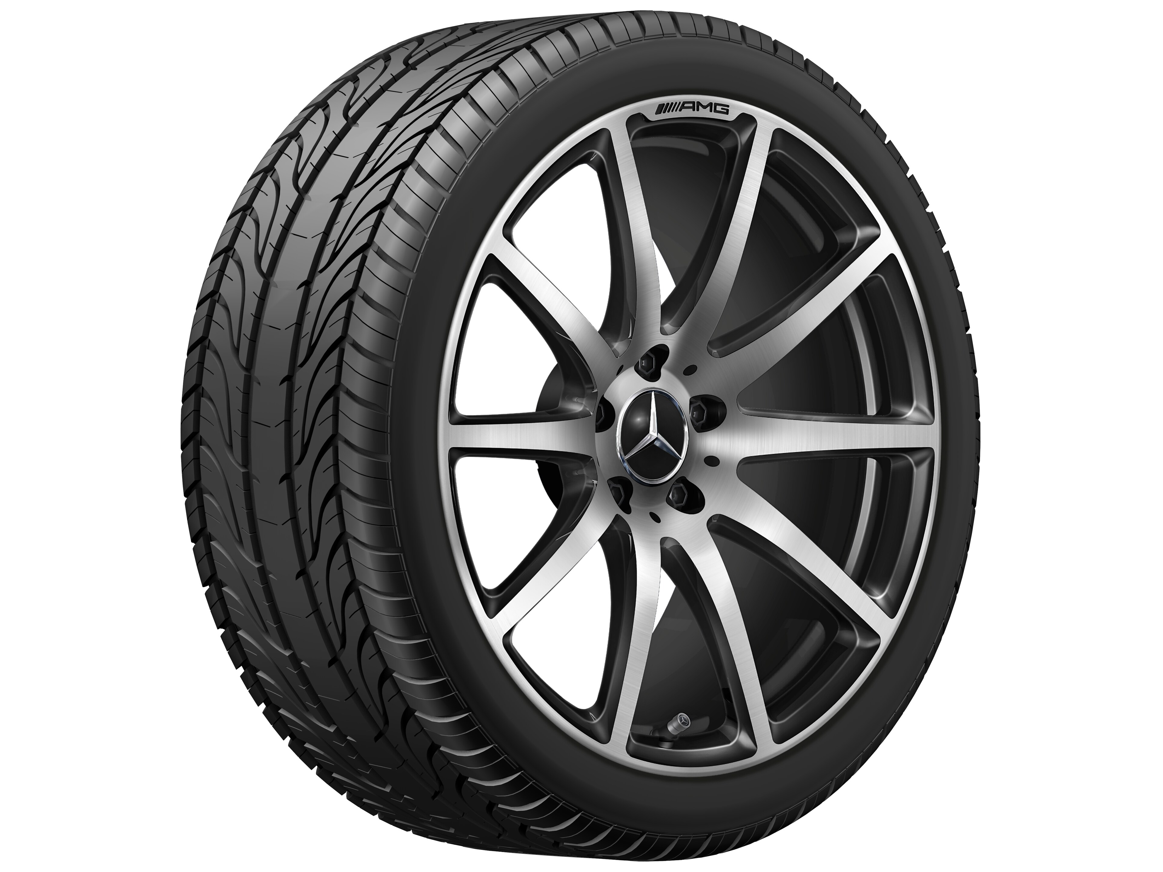 Gesmede AMG-velg in 10-spaaks design, 48,3 cm (19 inch) - 9 J x 19 ET 27, zwart, Gepolijst