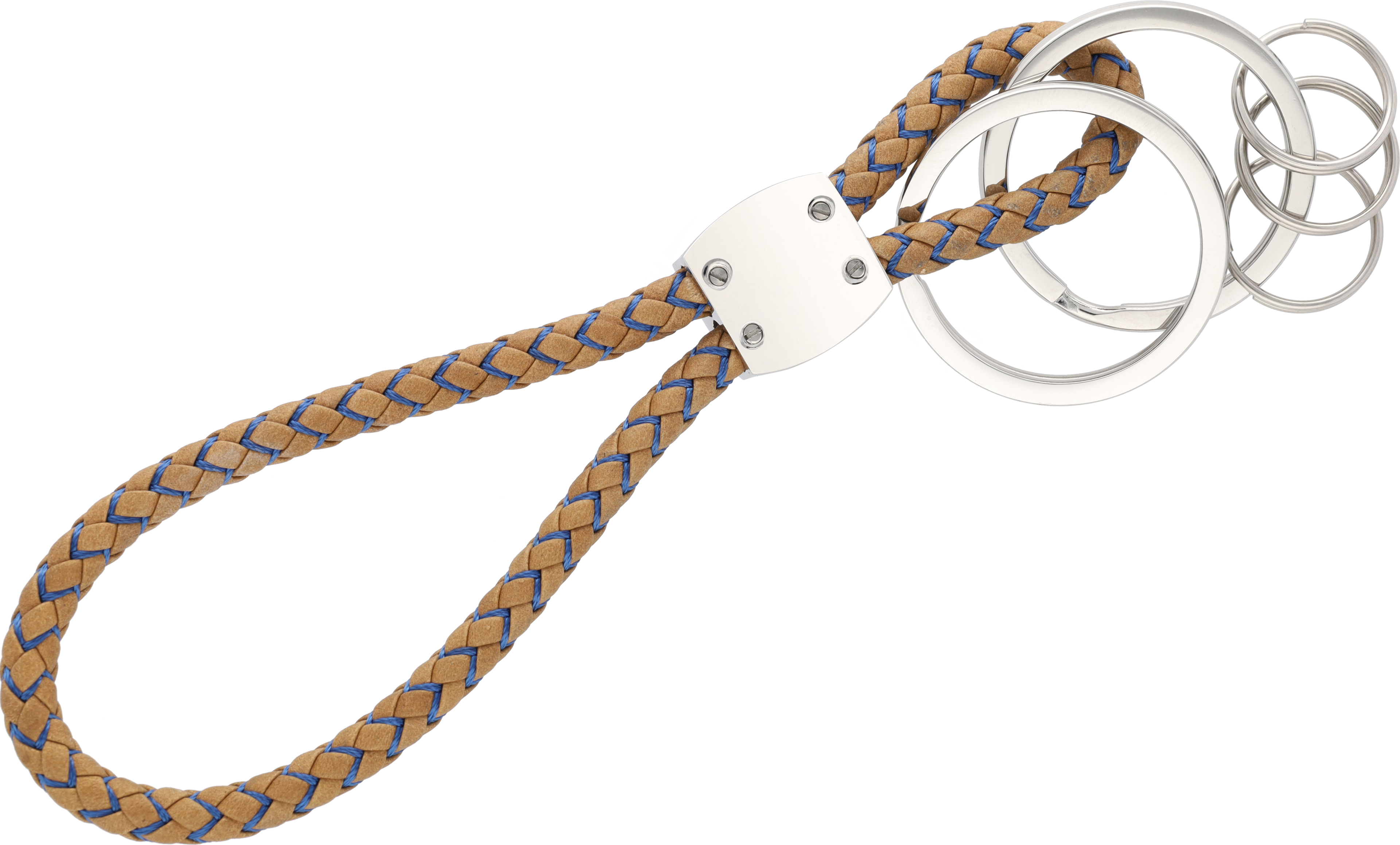 Sleutelhanger, CLASSIC, Elegance - cognac / blauw, Rundleder / nylon / edelstaal, hoogglanzend gepolijst
