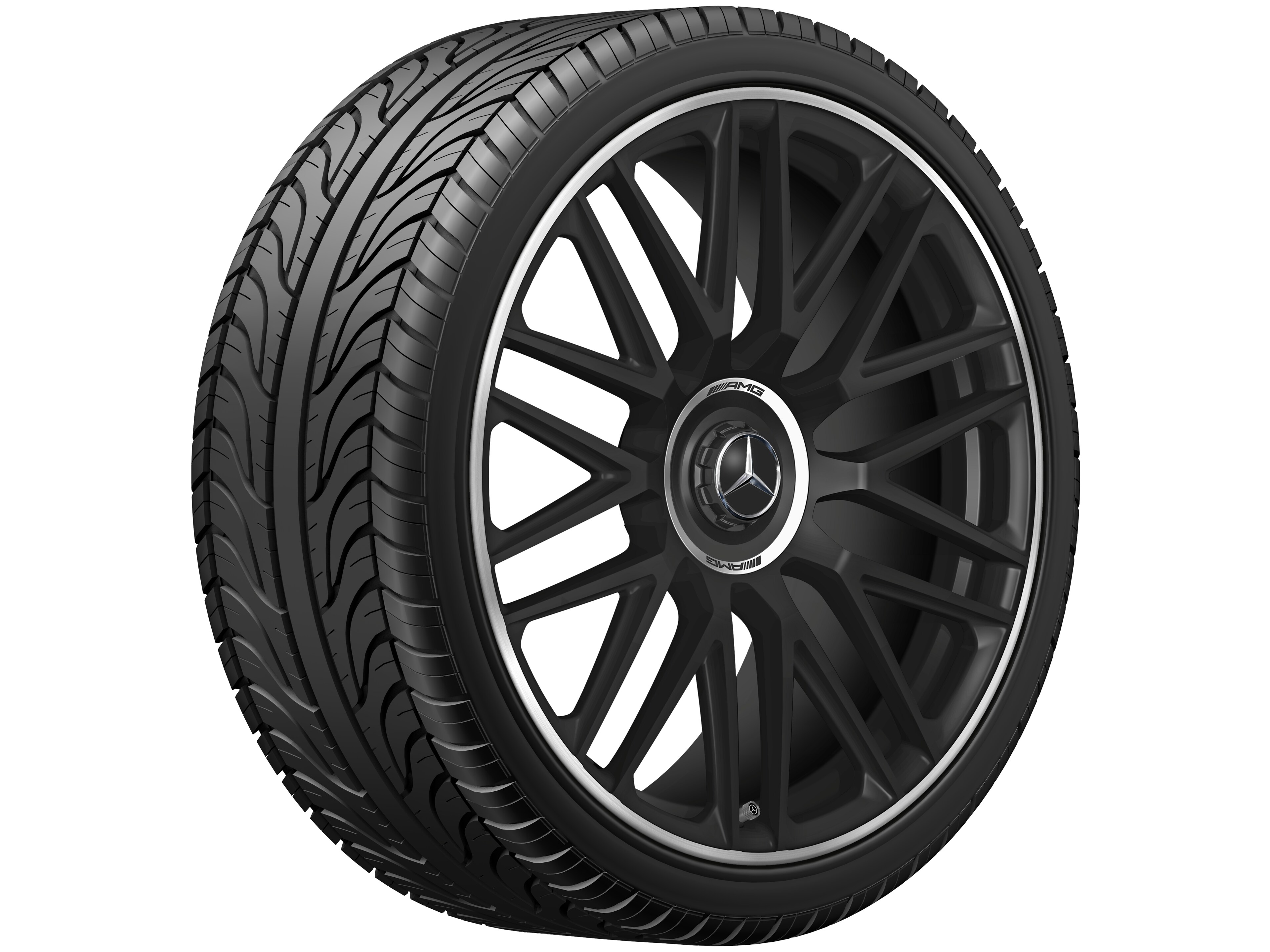 Tien-dubbelspaaks gesmede AMG-velg, 53,3 cm (21 inch), Velgrand glanzend - 10,5 J x 21 ET 42, Matzwart, wielrand glanzend